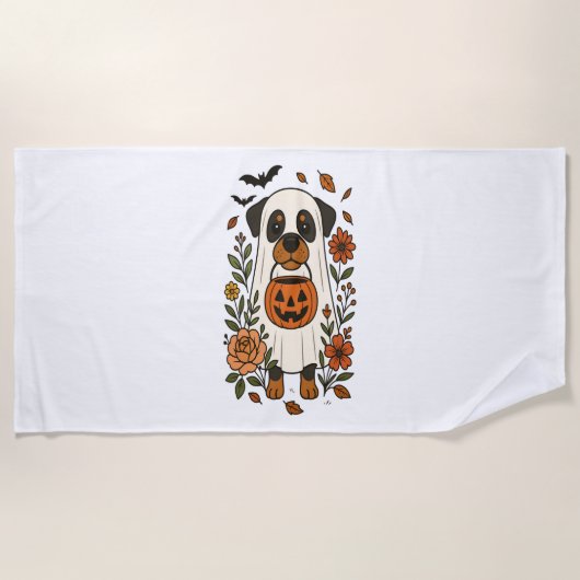 Halloween-Rottweiler mit Blumen Strandtuch (Vorderseite)