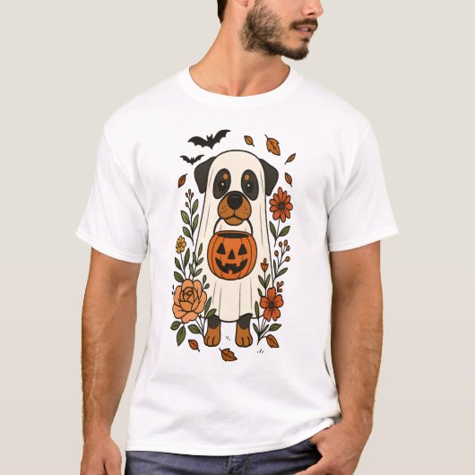 Halloween-Rottweiler mit Blumen T-Shirt (Vorderseite)
