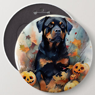 Halloween Rottweiler mit Pumpkins Beängstigend Button