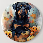 Halloween Rottweiler mit Pumpkins Beängstigend Button (Vorderseite)