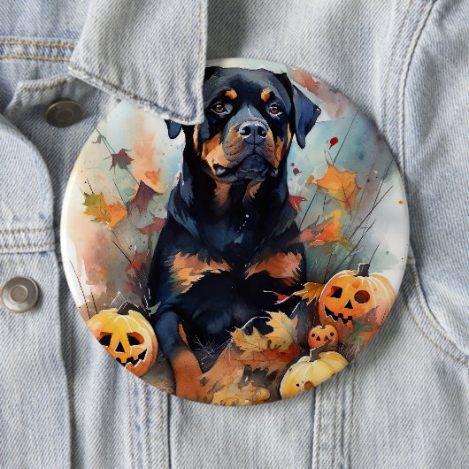 Halloween Rottweiler mit Pumpkins Beängstigend Button (Beispiel)