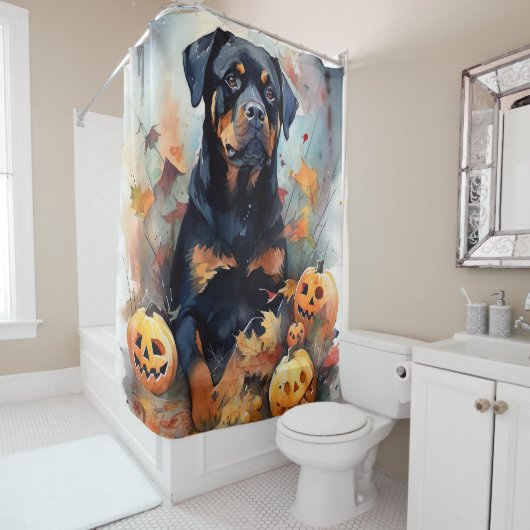 Halloween Rottweiler mit Pumpkins Beängstigend Duschvorhang (Beispiel)