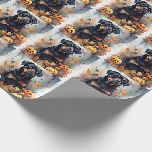 Halloween Rottweiler mit Pumpkins Beängstigend Geschenkpapier (Ecke)