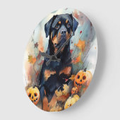 Halloween Rottweiler mit Pumpkins Beängstigend Große Wanduhr (Winkel)