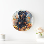 Halloween Rottweiler mit Pumpkins Beängstigend Große Wanduhr (Zuhause)