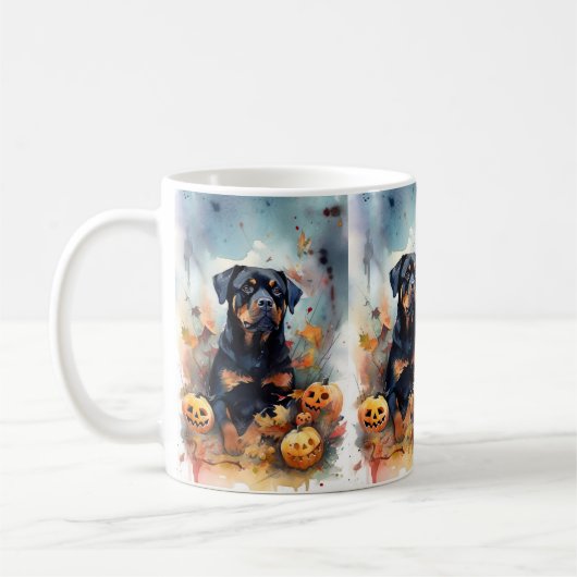 Halloween Rottweiler mit Pumpkins Beängstigend Kaffeetasse (Links)