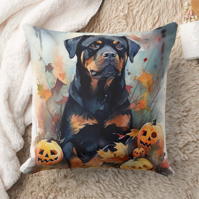 Halloween Rottweiler mit Pumpkins Beängstigend Kissen (Decke)