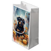Halloween Rottweiler mit Pumpkins Beängstigend Kleine Geschenktüte (Rückseite Schrägansicht)
