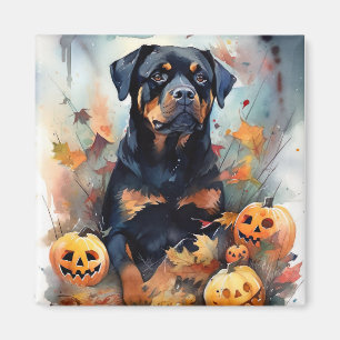 Halloween Rottweiler mit Pumpkins Beängstigend Magnet