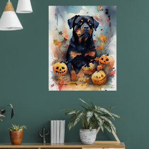 Halloween Rottweiler mit Pumpkins Beängstigend Poster