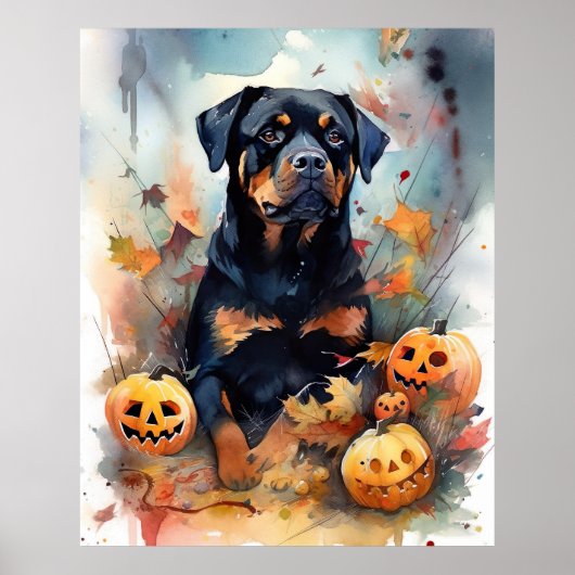 Halloween Rottweiler mit Pumpkins Beängstigend Poster (Vorne)