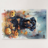 Halloween Rottweiler mit Pumpkins Beängstigend Puzzle (Horizontal)
