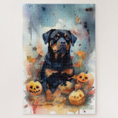 Halloween Rottweiler mit Pumpkins Beängstigend Puzzle (Vertikal)