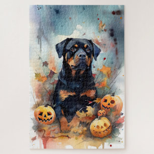 Halloween Rottweiler mit Pumpkins Beängstigend Puzzle