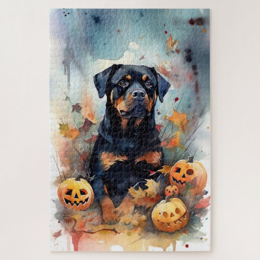 Halloween Rottweiler mit Pumpkins Beängstigend Puzzle (Vertikal)