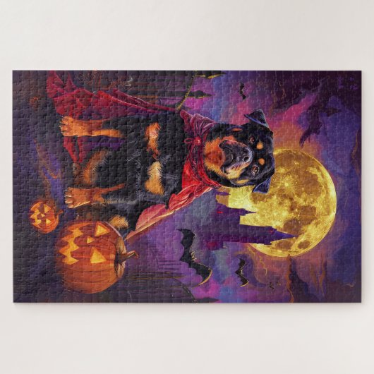 Halloween Rottweiler Vampire Pumpkins Beängstigend Puzzle (Horizontal)