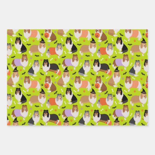 Halloween Rough Collie Geschenkpapier Set (Vorderseite)
