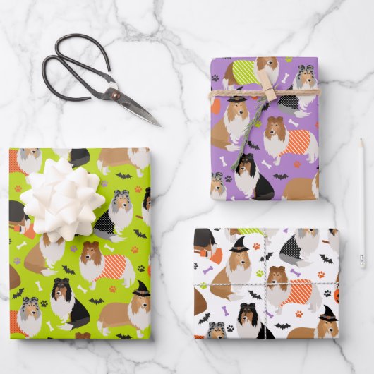 Halloween Rough Collie Geschenkpapier Set (Vorderseite)