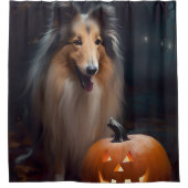 Halloween Rough Collie mit Pumpkins Beängstigend Duschvorhang (Vorderseite)
