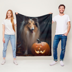 Halloween Rough Collie mit Pumpkins Beängstigend Fleecedecke