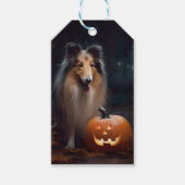 Halloween Rough Collie mit Pumpkins Beängstigend Geschenkanhänger (Vorderseite)