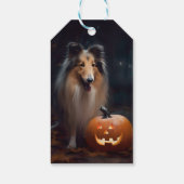 Halloween Rough Collie mit Pumpkins Beängstigend Geschenkanhänger (Rückseite)