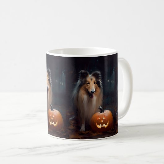 Halloween Rough Collie mit Pumpkins Beängstigend Kaffeetasse (VorderseiteRechts)