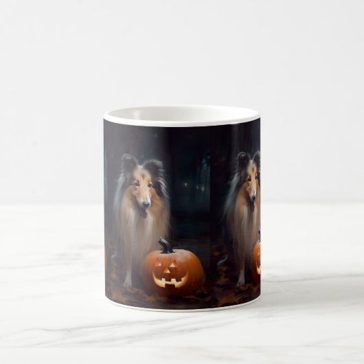 Halloween Rough Collie mit Pumpkins Beängstigend Kaffeetasse (Mittel)