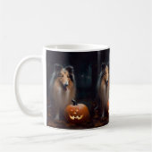 Halloween Rough Collie mit Pumpkins Beängstigend Kaffeetasse (Links)