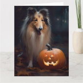 Halloween Rough Collie mit Pumpkins Beängstigend Karte (Vorderseite)
