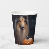 Halloween Rough Collie mit Pumpkins Beängstigend Pappbecher (Vorderseite)