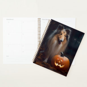 Halloween Rough Collie mit Pumpkins Beängstigend Planer