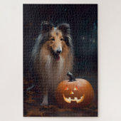 Halloween Rough Collie mit Pumpkins Beängstigend Puzzle (Vertikal)