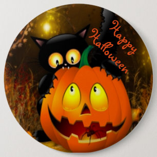 Halloween Round Button/Black Cat/Pumpkin Button