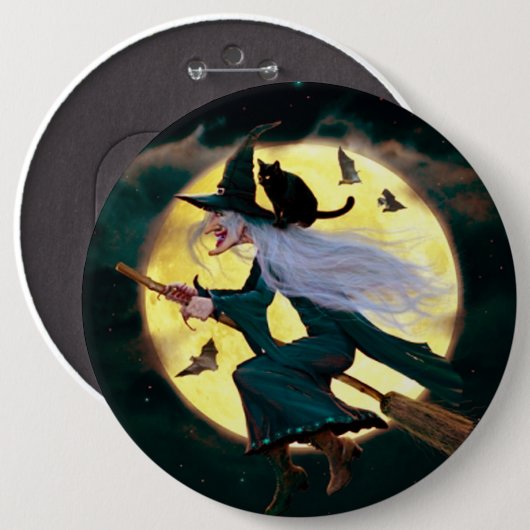 Halloween Round Button/Flying Hexe Button (Vorne & Hinten)