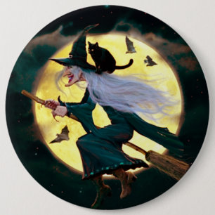Halloween Round Button/Flying Hexe Button