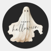 Halloween Round Sticker Ghost Spooky Schwarz-weiß (Vorderseite)