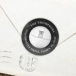 Halloween Rücksendeadresse Spooky Beängstigend Owl Runder Aufkleber