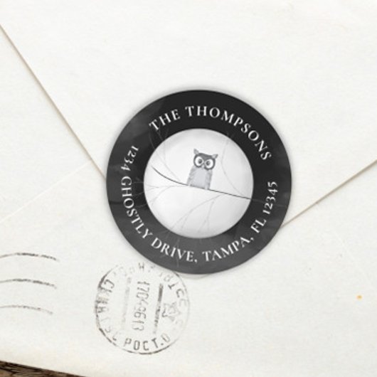 Halloween Rücksendeadresse Spooky Beängstigend Owl Runder Aufkleber