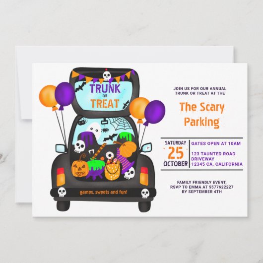 Halloween-Rumpf oder Trickkarosserie-Party Einladung (Vorderseite)
