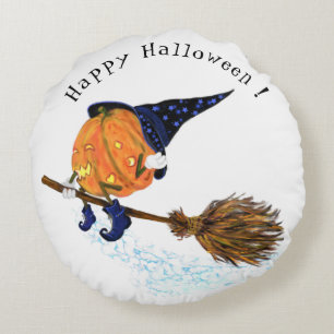 Halloween Rundkissen Hexenkürbis Flying Broom Rundes Kissen