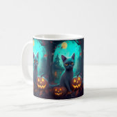 Halloween Russian Blue Cat mit Pumpkins Beängstige Kaffeetasse (Vorderseite Links)