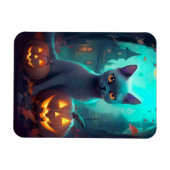 Halloween Russian Blue Cat mit Pumpkins Beängstige Magnet (Horizontal)