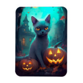 Halloween Russian Blue Cat mit Pumpkins Beängstige Magnet (Vertikal)