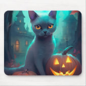 Halloween Russian Blue Cat mit Pumpkins Beängstige Mousepad (Vorne)