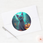 Halloween Russian Blue Cat mit Pumpkins Beängstige Runder Aufkleber (Umschlag)