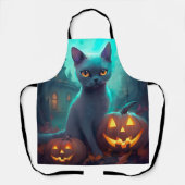 Halloween Russian Blue Cat mit Pumpkins Beängstige Schürze (Vorderseite)