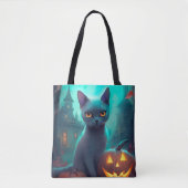 Halloween Russian Blue Cat mit Pumpkins Beängstige Tasche (Vorderseite)