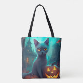 Halloween Russian Blue Cat mit Pumpkins Beängstige Tasche (Rückseite)