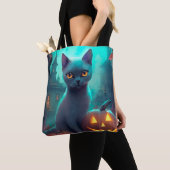 Halloween Russian Blue Cat mit Pumpkins Beängstige Tasche (Von Nahem)